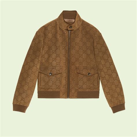 Perforated leather bomber jacket with GG 